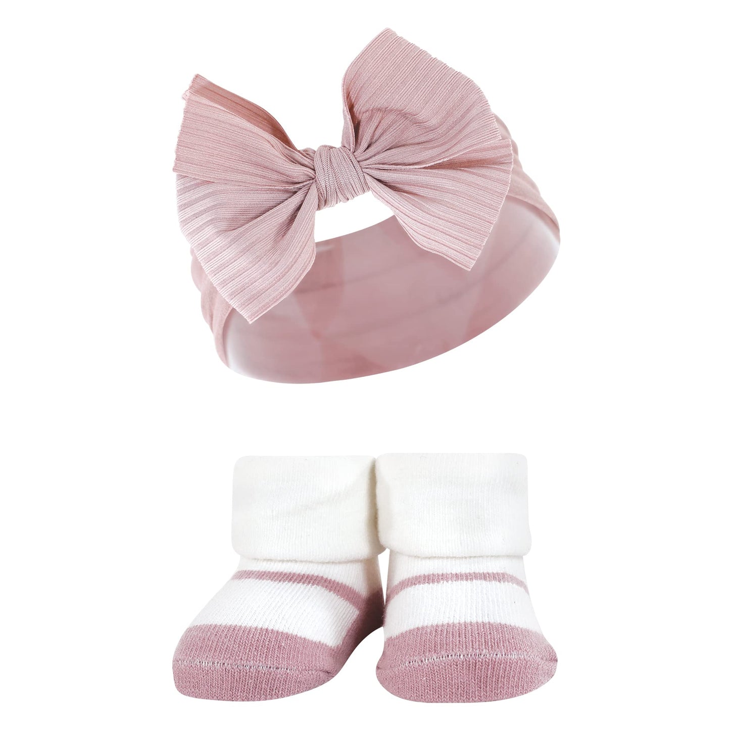 Hudson Baby Baby Girls' Headband And Socks Giftset, Taupe Pink, One Size