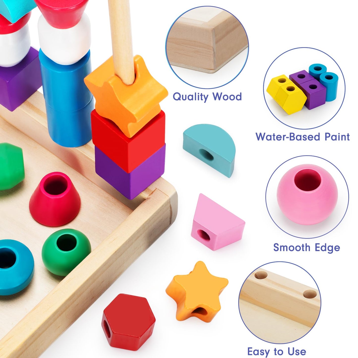 TooyBing Montessori Wooden Lacing Beads Toys for 2 3 4 Year Old Toddler Kids, Sequencing & Stacking Block Toy with Storage Box,