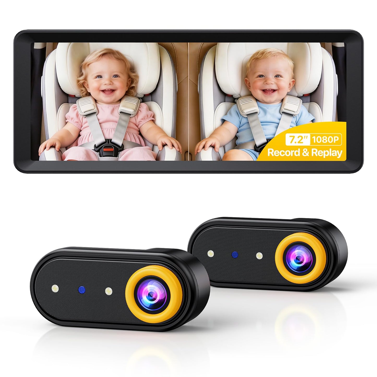 Luckview BM5 MAX Dual Baby Car Camera, 1080P HD with Record & Playback, 7.2 Split-Screen Display, Auto Night Vision, Easy Ins