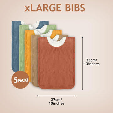 Newwiee Large Muslin Pullover Baby Bibs Full Coverage Toddler Slip On Absorbent Bib Waterproof Toddler Towel Bibs(Classic Color,