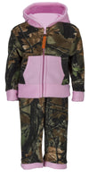 Trailcrest Infant - Toddler Camo Full Zip Hoodie Sweatshirt Fleece Jacket & Pants Set, Pink & Camo, 2T