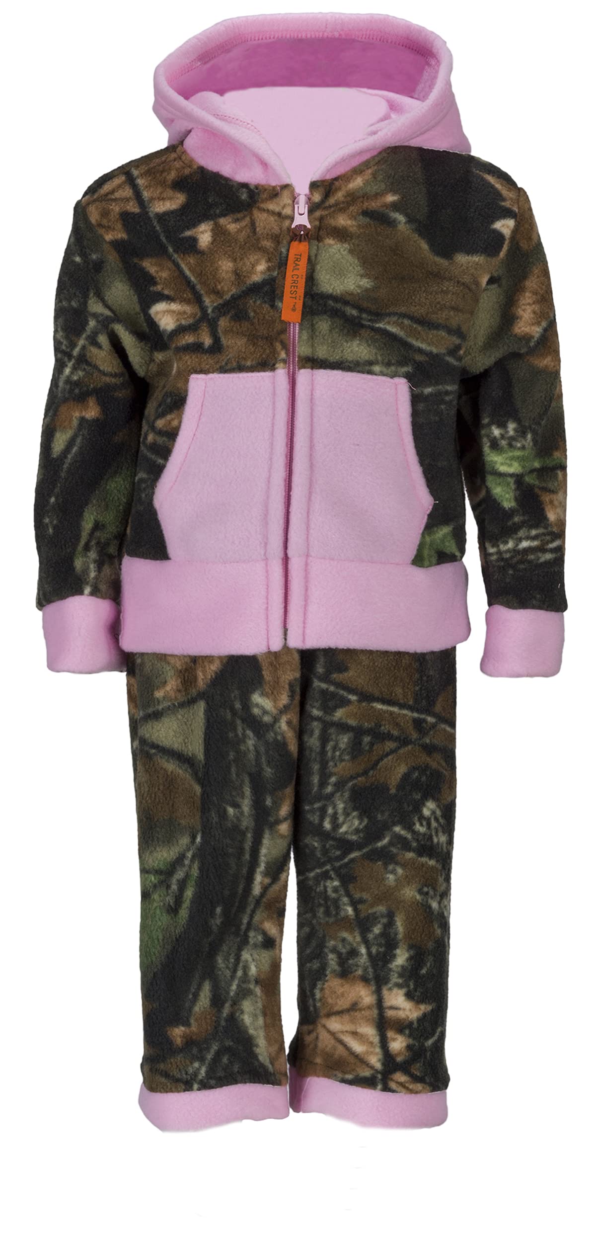 Trailcrest Infant - Toddler Camo Full Zip Hoodie Sweatshirt Fleece Jacket & Pants Set, Pink & Camo, 2T