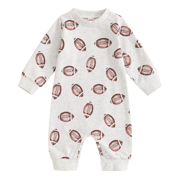 Fybitbo Infant Baby Boy Girl Clothing Football Long Sleeve Jumpsuit Romper Newborn Football Outfit Fall Clothes (Gray-Football O