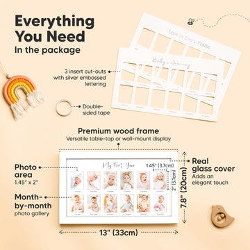 My First Year Photo Frame,12 Months Baby Picture Frame For Newborn Girl,Boy-Baby Shower Gifts Keepsakes,Monthly Baby'S One Year