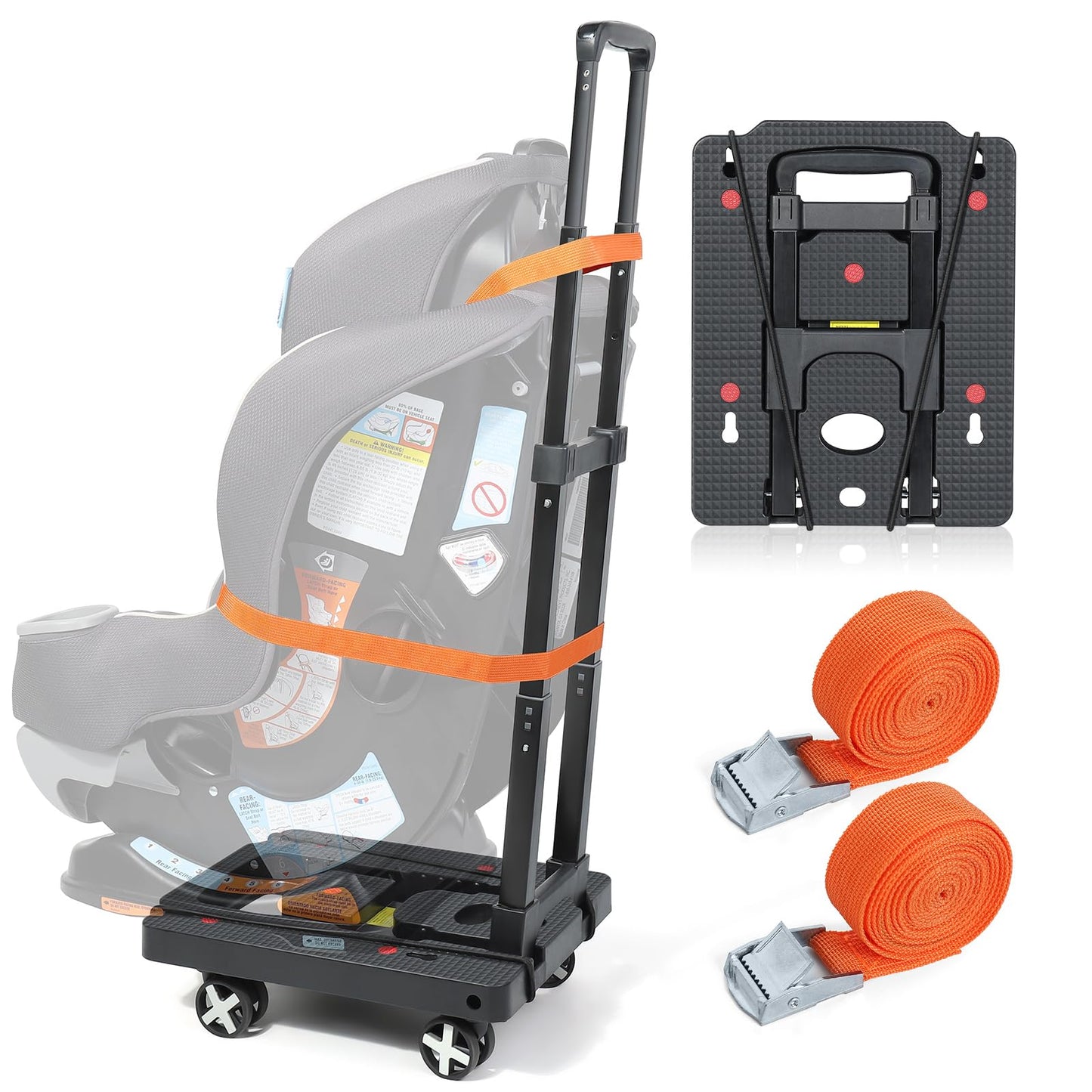 Orzbow Car Seat Dolly for Airport, Folding Car Seat Travel Cart with 4 Wheels and Adjustable Handle, Carseat Roller for Airplane