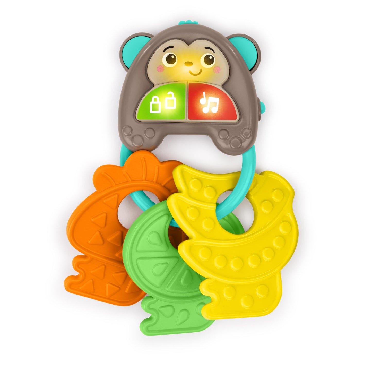 Bright Starts Musical Monkeys Baby Toy - Sensory Toy with Lights, Textured Fruit Keys Teethers, and 10+ Car Sounds, for Ages 6 M