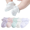 Epeius 5 Pack Infants Baby-Girls Eyelet Frilly Lace Socks Princess Ankle Socks For 6-12 Months,Bow Pattern,White/Ivory/Pink/Purp