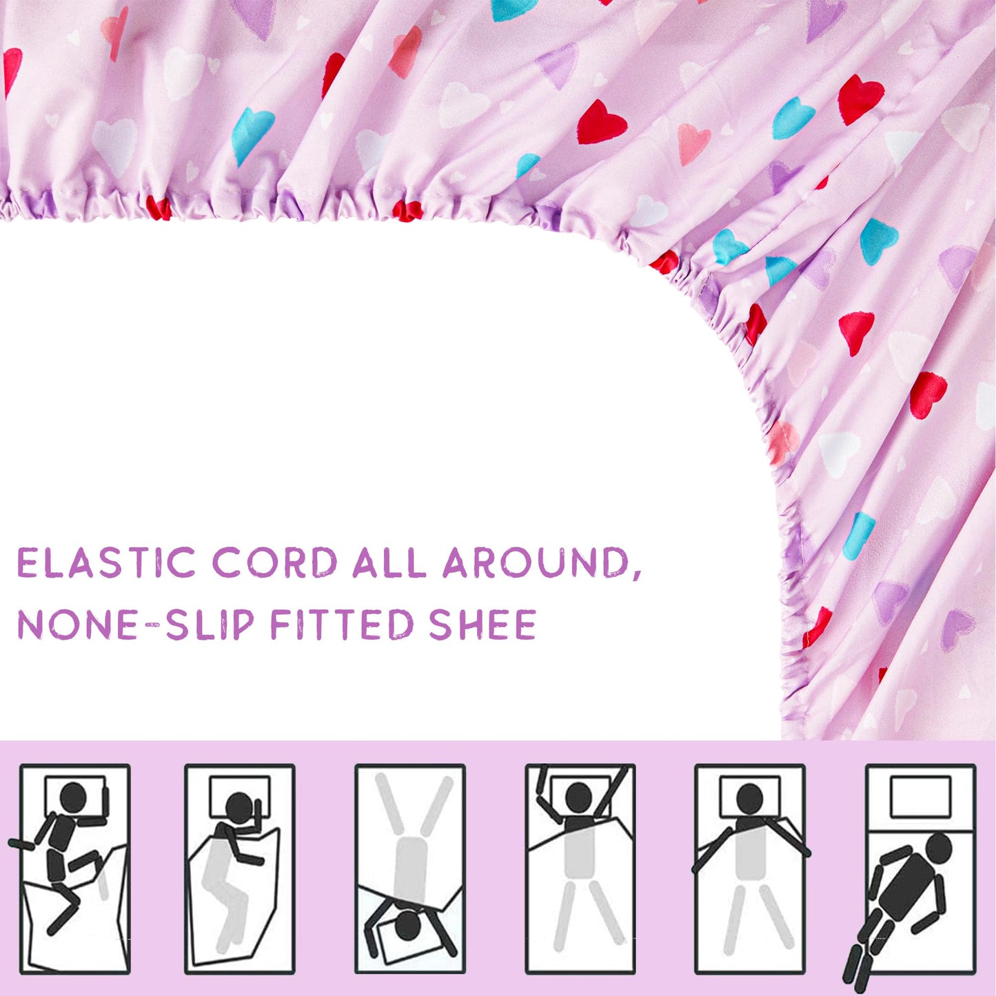 Viviland Purple Heart Toddler Comforter Sets, Cute Girls Toddler Bedding Set, Soft Microfiber Toddler Bed Set