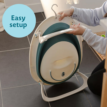 The First Years Sure Comfort Collapsible Baby Bathtub - 2-Position Collapsible Baby Bath Tub - Recline Or Sit Up For Infants And