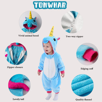 Tonwhar Infant And Toddler Halloween Cosplay Costume Kids' Animal Outfit Snowsuit(6-12 Months,Blue Unicorn)
