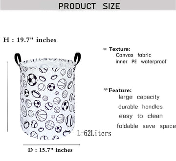 Kunro Large Sized Round Storage Basket Waterproof Coating Organizer Bin Laundry Hamper For Nursery Clothes Toys (Sports Ball)