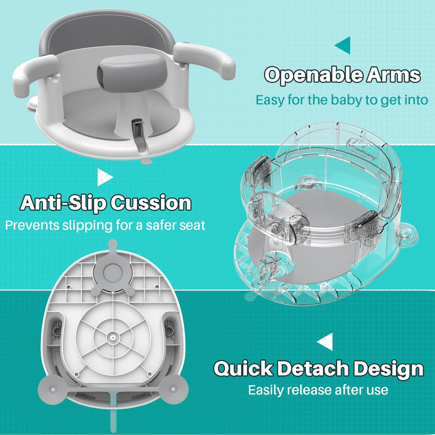 Inaya Baby Bath Seat For 6-24 Months, Non-Slip, Safe And Comfortable Tub Chair For Sitting-Up Infants, Open Design - Essential B