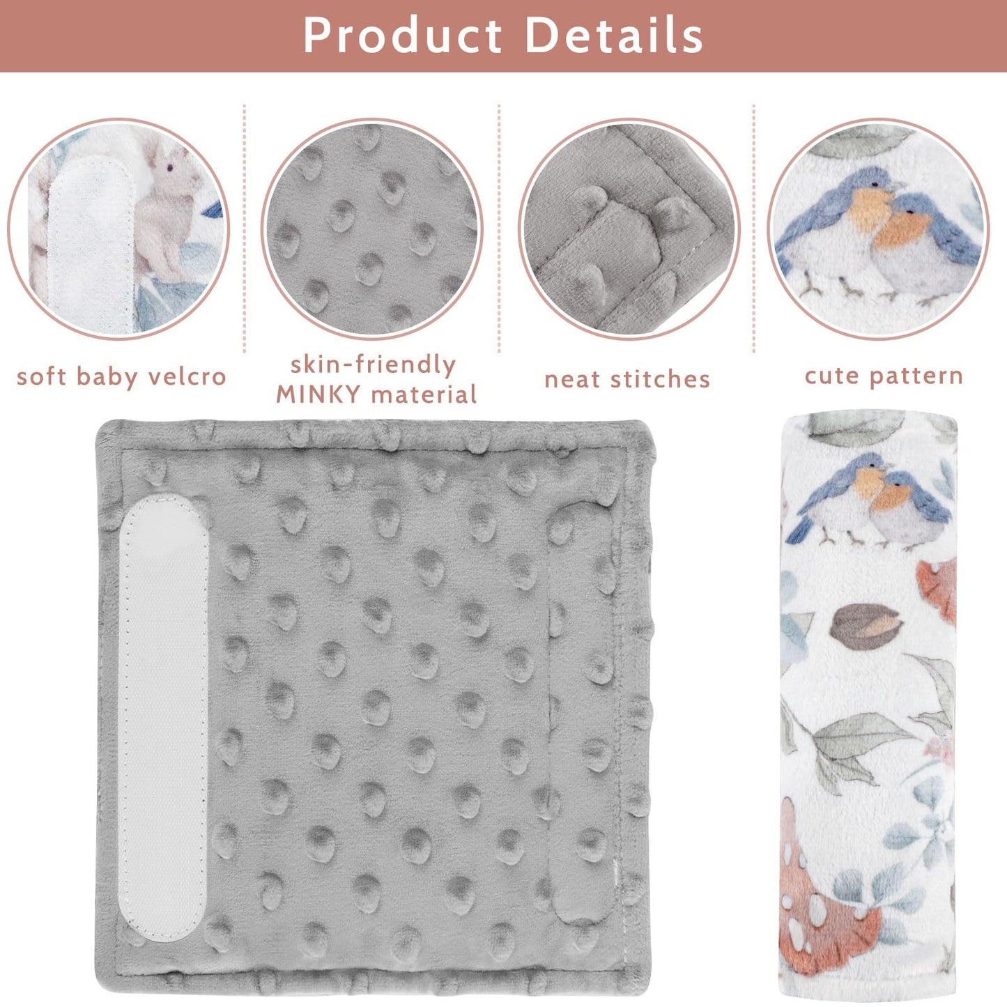 Caruili Carseat Strap Covers For Babies, Soft Seatbelt Covers For Kids, Reversible Baby Car Seat Strap Covers, Size: 6.5 X 6.5 I