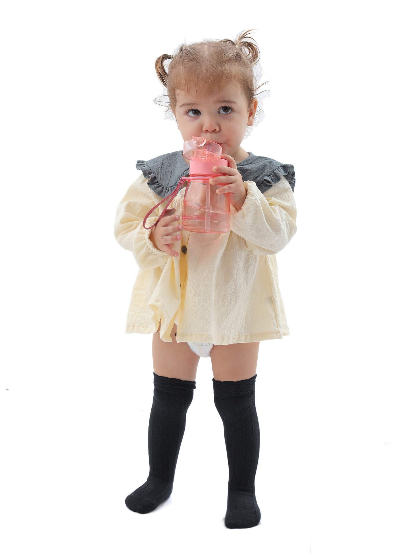 Epeius Baby Girls Uniform Knee High Socks Newborn Infant Boy Tube Ruffled Stockings Baby Long Socks For 1-6 Months,Black/True Wh