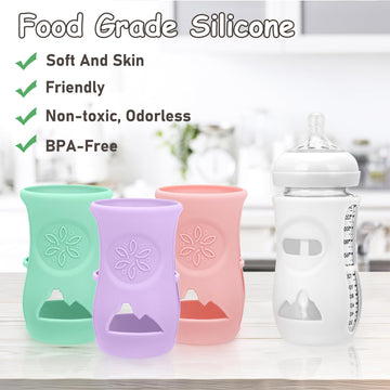 4 Pack Silicone Sleeves For Avent Natural Glass Baby Bottles, Anti Breakage Baby Bottle Holder, Compatible With Philips Avent Gl
