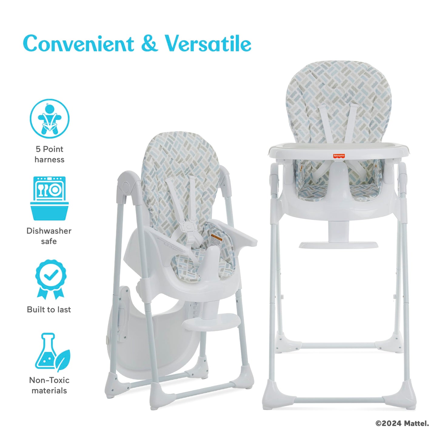 Fisher-Price Tiny Bites High Chair, 7 Adjustable Height Positions, Easy Quick Fold, Lightweight, Easy To Clean, Portable, Cloud