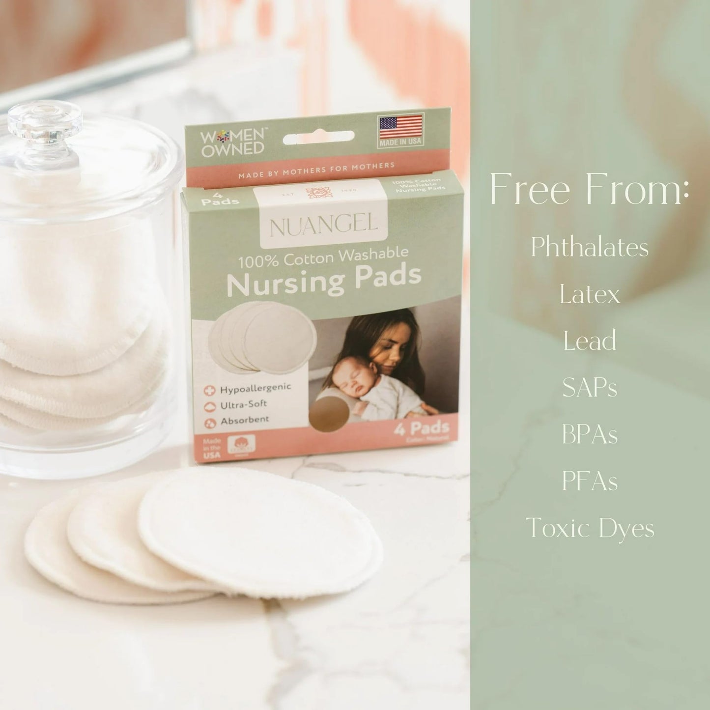 Nuangel Natural Cotton Washable Nursing Pad, Essential For Newborn Care, Perfect Breast Pads For Leaking Milk, Nipple Pads For N