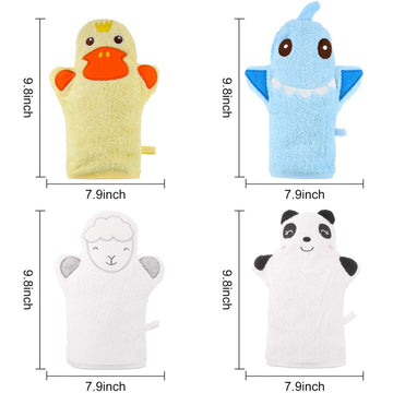 4 Pieces Baby Bath Mitt Washcloths Gloves Designed In Nice Cute Animal Style Yellow Duck Shark Panda Sheep Cotton Towel Gentle S