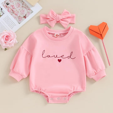 Yingisfitm Newborn Baby Girl Valentines Day Clothes Long Sleeve Onesie Bubble Romper Fall Winter Cute Outfits (Puff Sleeve Pink,