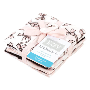 Hudson Baby Unisex Baby Flannel Cotton Washcloths, Pink Bows 10 Pack, One Size