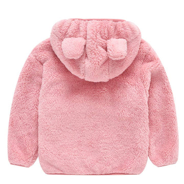 Aiwuhe Toddler Boys Girls Hooded Jacket Baby Fleece Hoodie Winter Warm Solid Color Coat Zip-Up Bear Ear Sweater Fall Thick Cloth