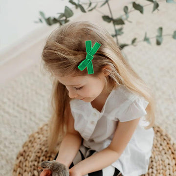Cute 3.2' Green Assorted Velvet Bow Hair Clips For Baby Girls, Toddlers, Kids, And Teens - 2 Pack
