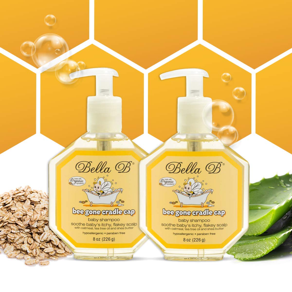 Bella B Bee Gone Cradle Cap Baby Shampoo (2-Pack), Treatment for Cradle Cap and Dry Scalp