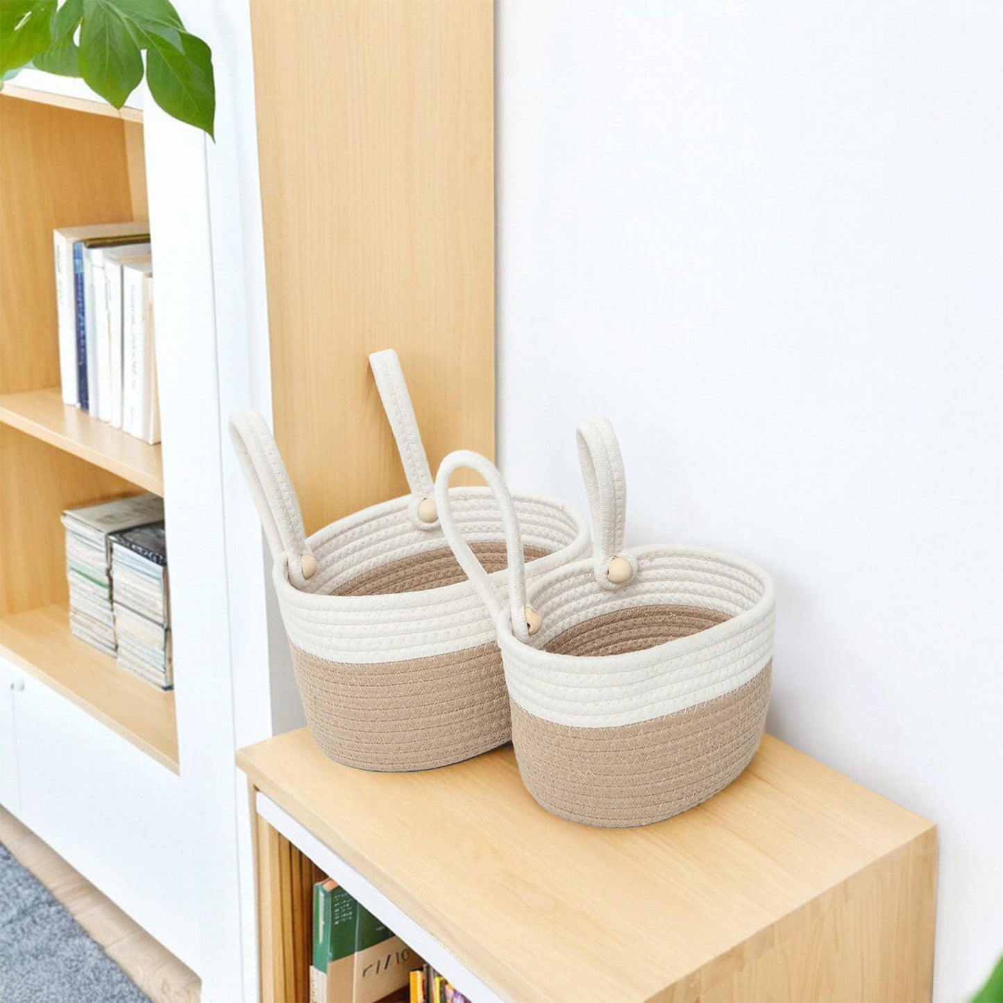 Yahuan Cotton Hanging Basket For Organizing Hanging Wall Basket With Handle For Wall Decor Bedroom Car Seat Back Stroller (Khaki