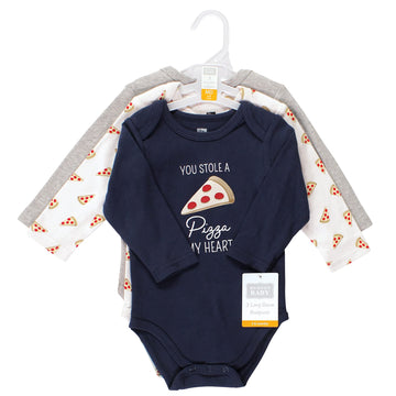 Hudson Baby Unisex Baby Cotton Long-Sleeve Bodysuits, Pizza, 6-9 Months