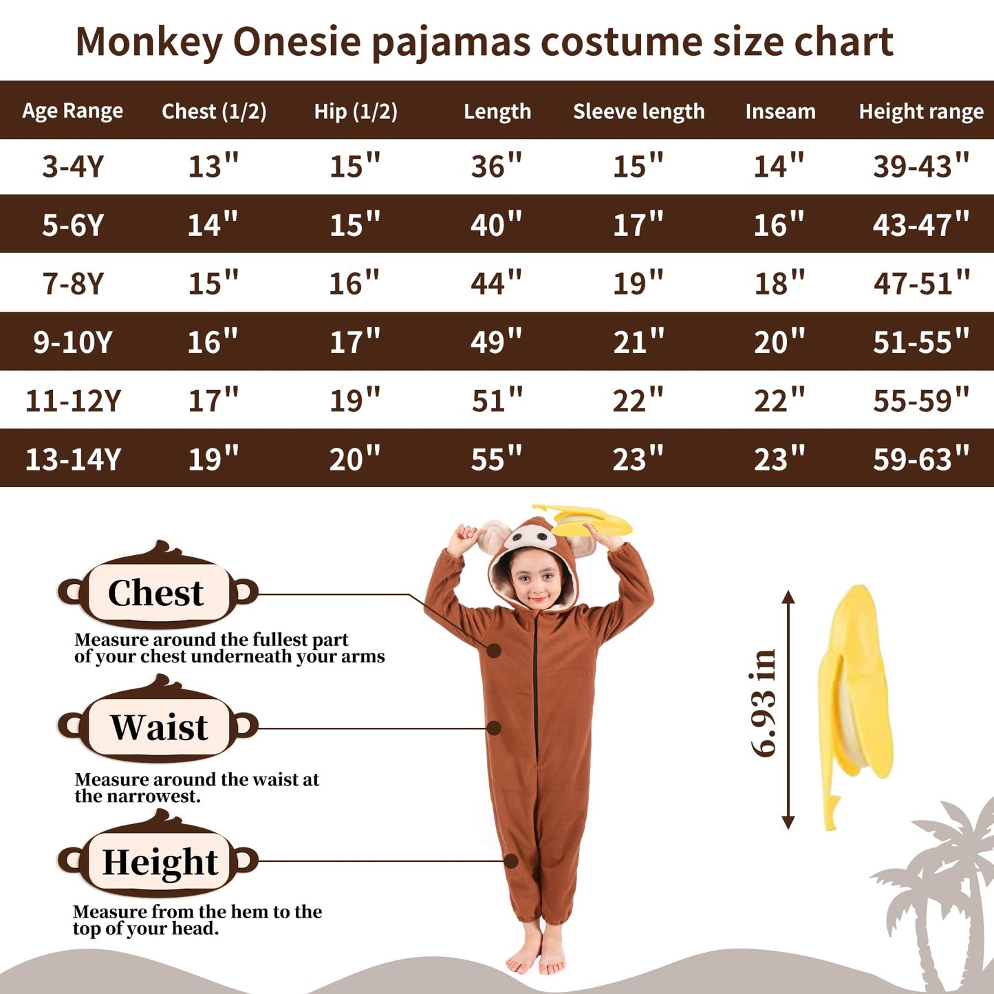 Tao-Ge Kids Monkey Onesie Costume Boys Girls Animal Monkey Halloween Costumes For Child Toddler With Banana Accessories