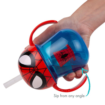 The First Years Spider-Man Trainer Straw Cup - Toddler Cups With Straw - Kids Water Bottles - 9 Months And Up - 7 Oz