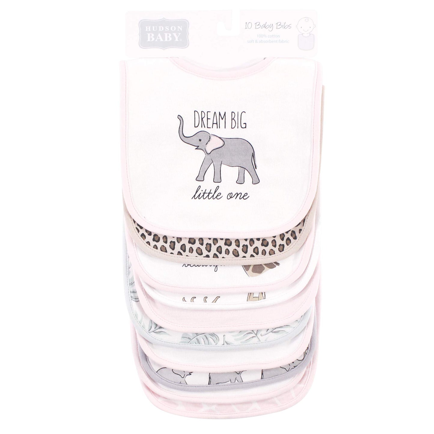 Hudson Baby Unisex Baby Cotton Bibs, Modern Pink Safari, One Size