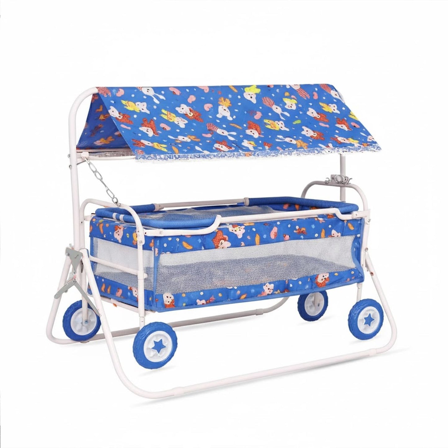 Babygo Baby Cradle With Swing, Mosquito Net & Canopy | 012 Months | Foldable 2In1 Rocking Cradle Cot With 4 Wheels & Brake |