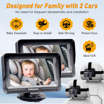 Baby Car Camera 2-Pack For Seat: Adjustable Infant Car Camera Easy Setup For Family With 2 Cars - Hd 1080P Crystal Night Vision