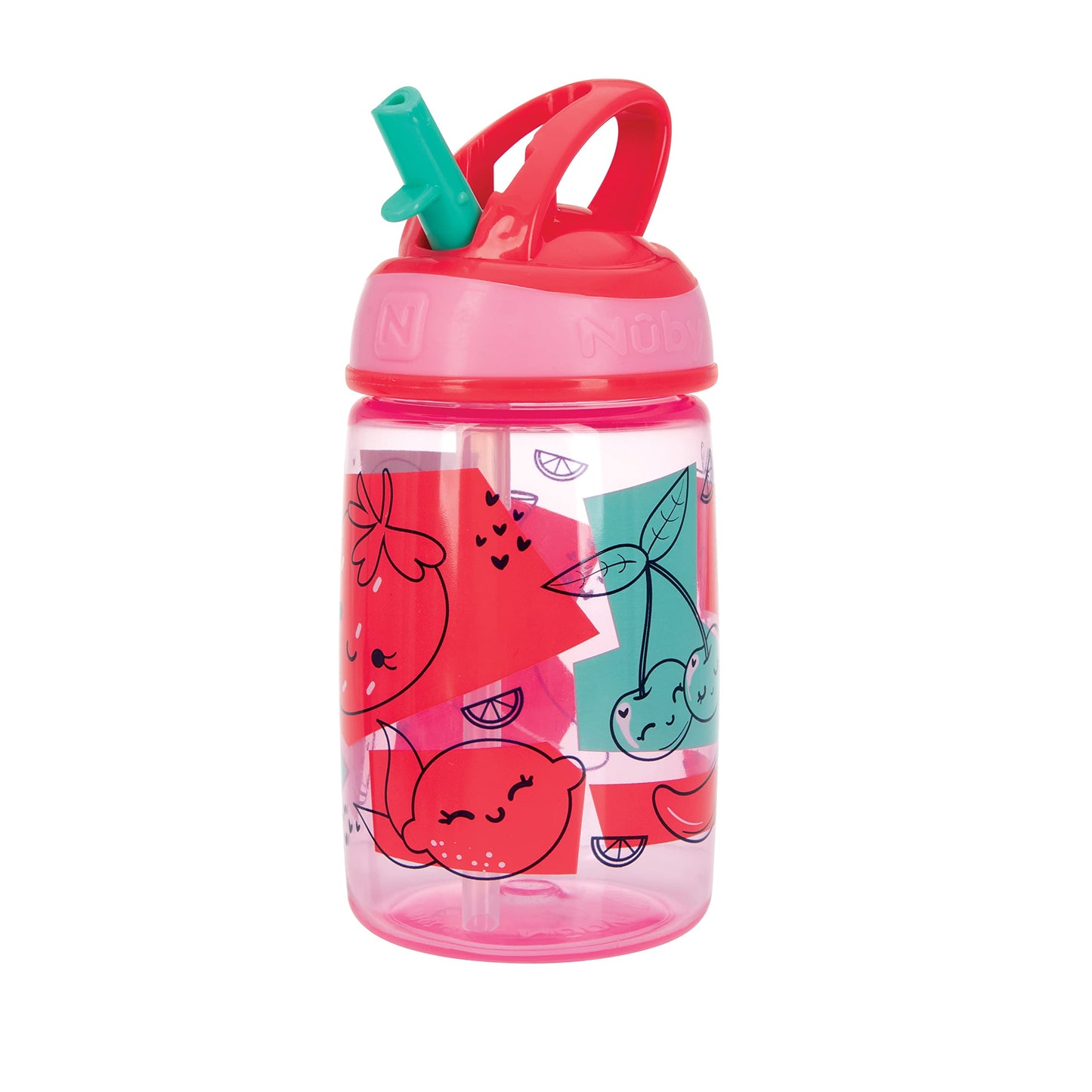 Nuby Flip-It Kids On-The-Go Printed Water Bottle With Bite Proof Hard Straw - 12Oz / 360 Ml, 18+ Months, 1 Pack Of 1 Piece, Prin