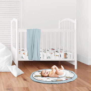 Sweet Jojo Designs Construction Truck Boy Baby Playmat Tummy Time Infant Play Mat - Grey Yellow Orange Red And Blue Transportati