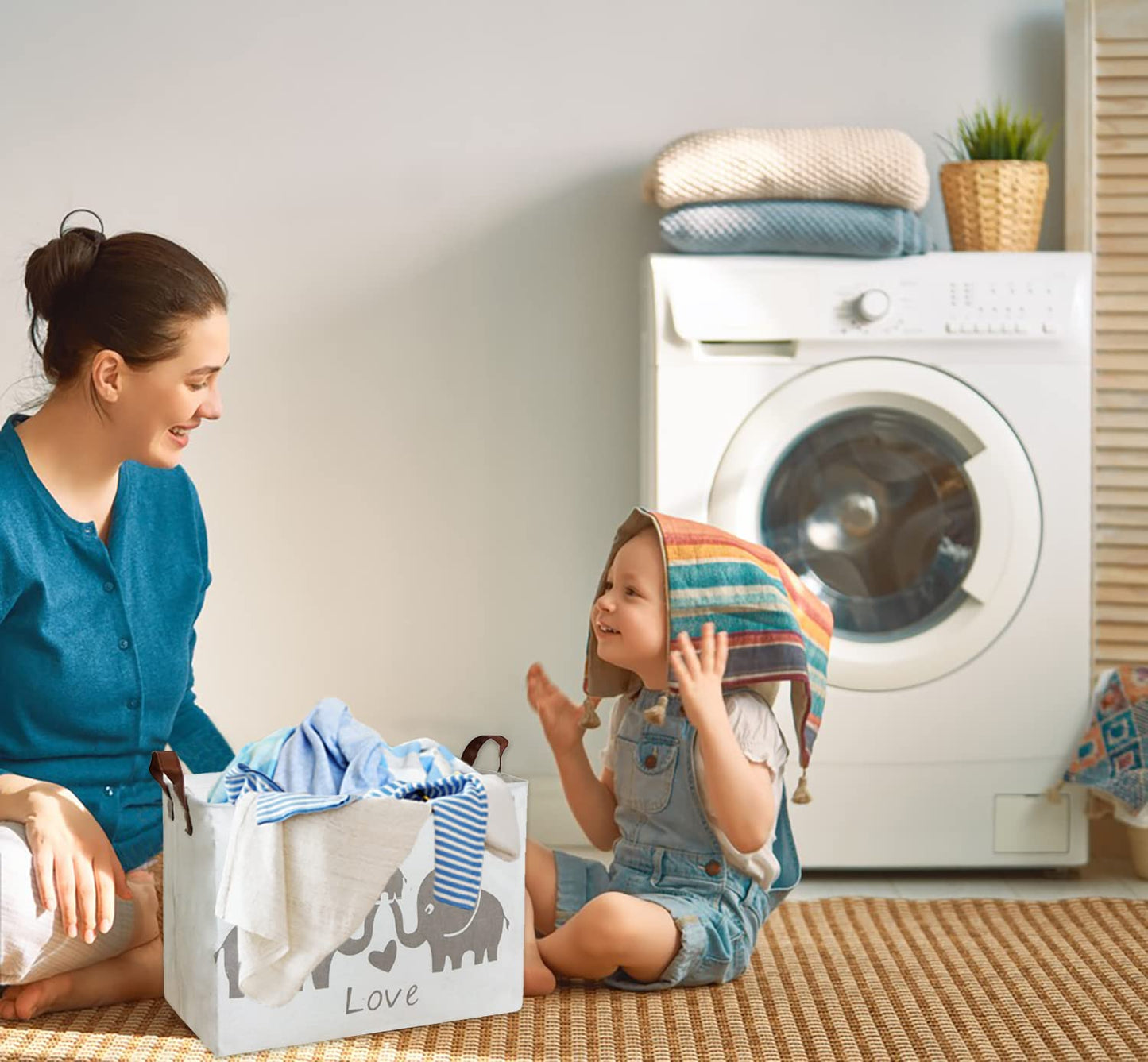 Hiyagon Baby Storage Basket Cute Elephant Basket For Boys And Girls Toy Storage Bin Organizer Box Gift Basket Empty Rectangular