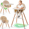 3-in-1 High Chair for Babies and Toddlers - Convertible Wooden Baby Highchair for Eating with Safety Belt, Foldable Baby Feeding