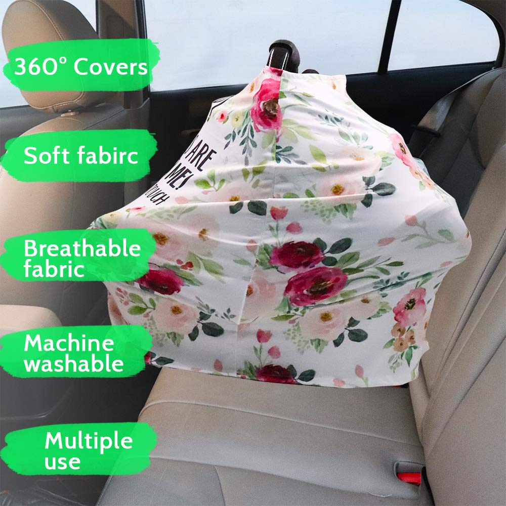 Car Seat Canopy For Baby, No Touching Sign Flower Car Seat Covers For Newborn, Infant Stroller Covers For Boy Girl, Multiuse Nur