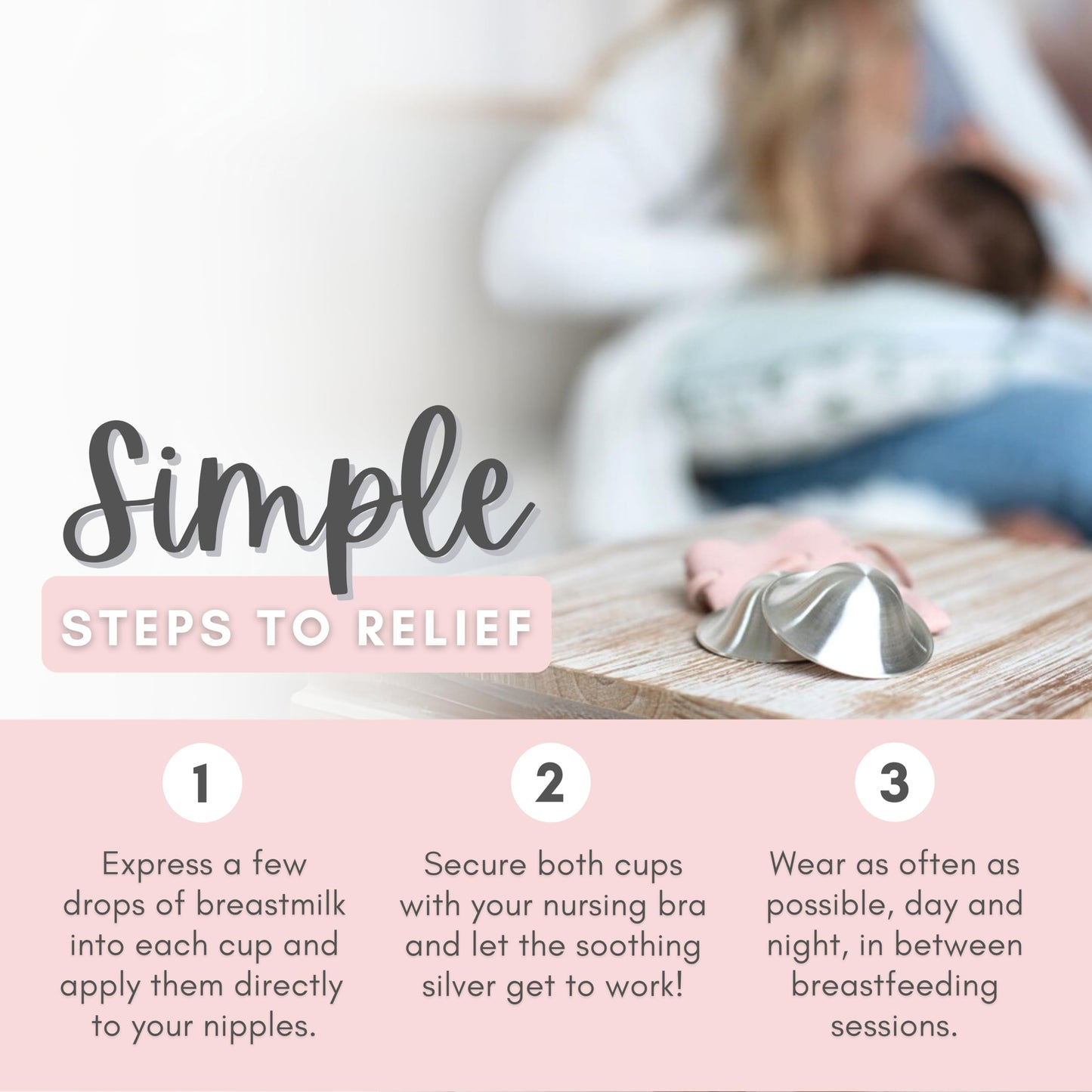 Cradle & Grace Pure 999 Silver Nursing Cups With Gray Carrying Case, Silver Nipple Shields For Breastfeeding Newborn, Silver Nip