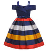 Nssmwttc Girls Off Shoulder Dress Kids Christmas Sunday Halloween Baptism Christening Striped Dresses (Navy,140)