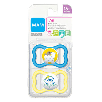 Mam Air Baby Pacifier, For Sensitive Skin, Sterilizer Case, 2 Pack, 16+ Months, Boy