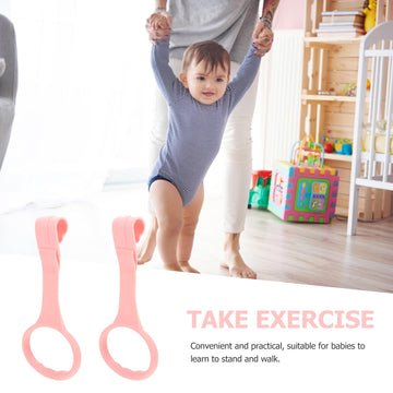 Safigle 4Pcs Pull Up Rings Standing Walker Crib Tool Ring Playpen Crib Hook Help Stand Up Walking Training Tool For Newborn Pink