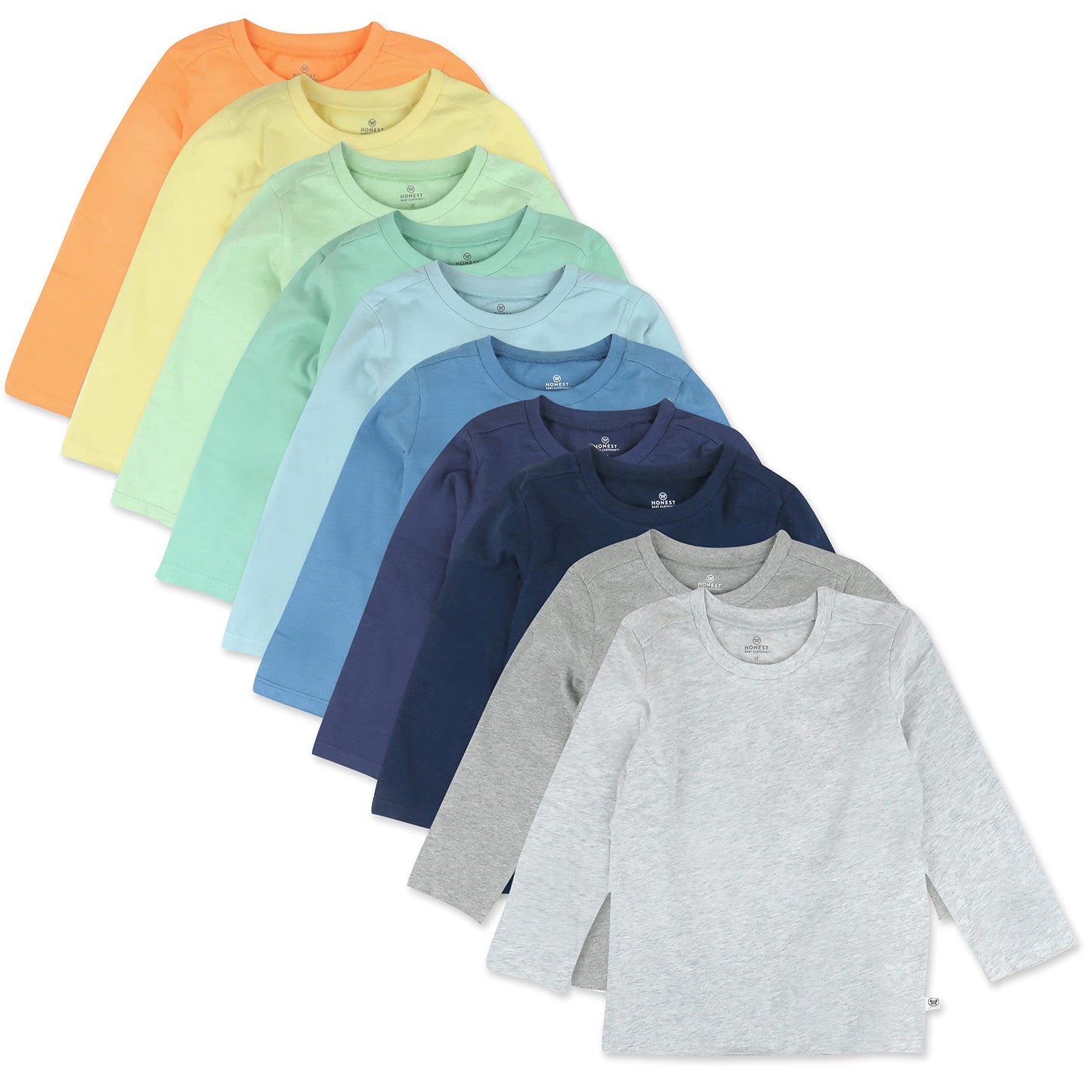 Honestbaby Multipack Long Sleeve T-Shirts Tee 100% Organic Cotton Infant Baby, Toddler, Little Kids Boys, Girls, Unisex, Rainbow