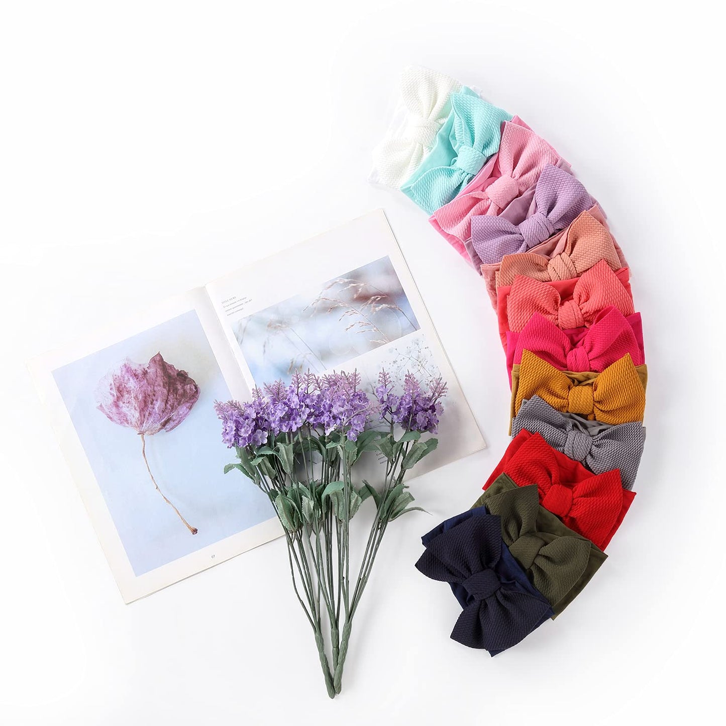 Cinaci 12 Pack Oversized Colorful Solid Stretchy Nylon Headbands With Big Bow Large Knot Hair Bows Soft Elastic Hair Bands Hair