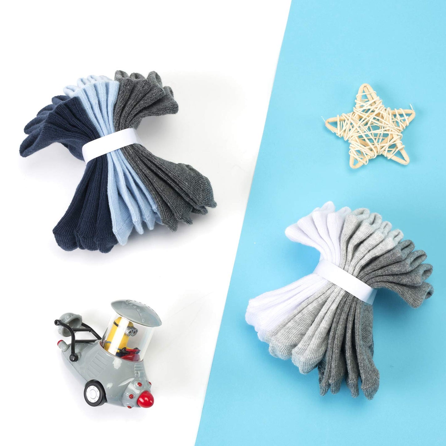 Jakidar 12 Pair Baby Toddler Socks Non-Slip Grip Cotton Ankle Socks For Boys Girls Non Skid Soles For Infants Kids, Blue Gray,12