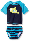 Kiko & Max Boys' Rashguard And Diaper Cover Swim Set, Navy Submarine, M