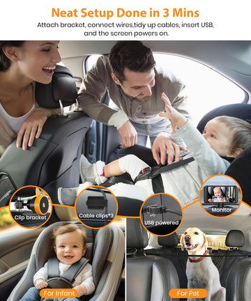 Babyvue Usb Car Camera For Baby : 4.5' Baby Car Camera With 1080P Crystal Clear Mirror View, Easy Installation Carseat Rear Fac