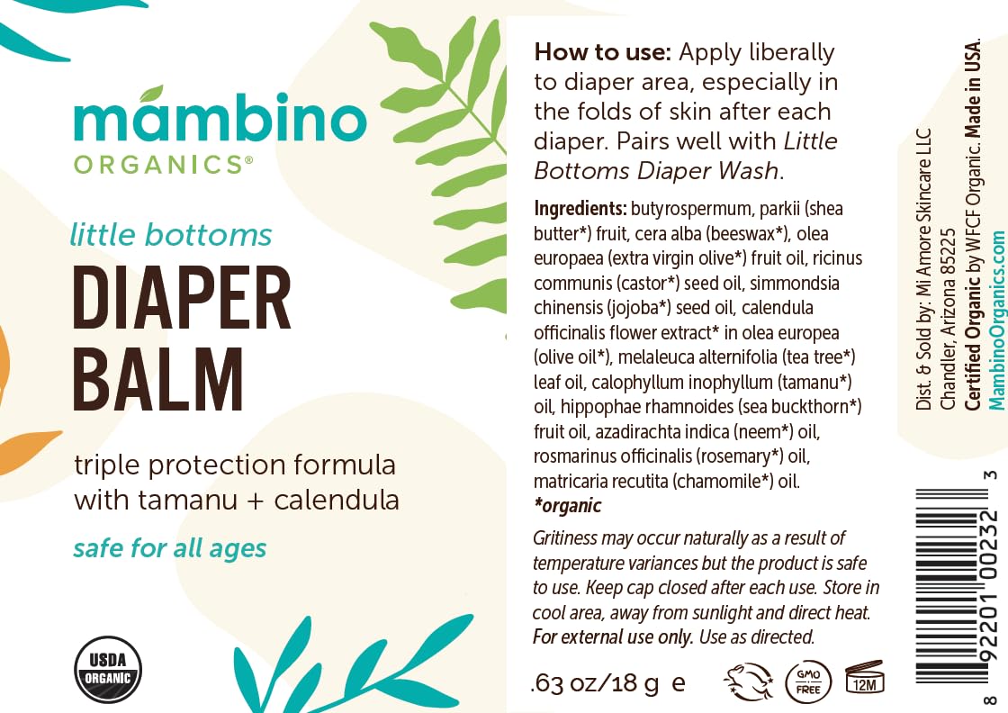 Mambino Organics Little Bottoms Diaper Balm, New & Improved Diaper Ointment Cream For Diaper Rash, Calendula - Oatmeal, Cruelty-