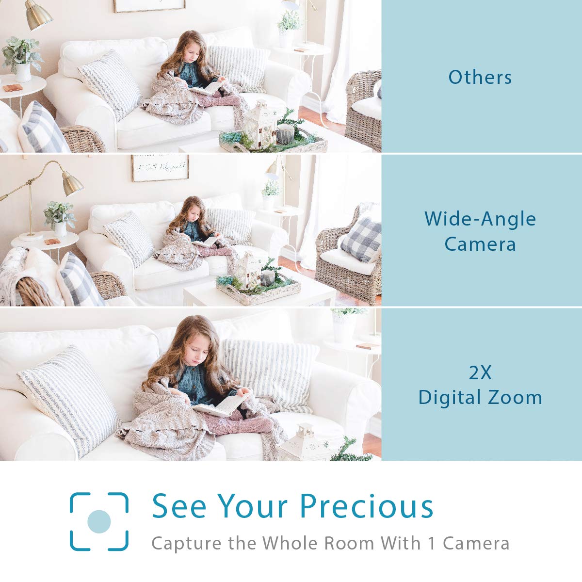 Moonybaby Split 50 Baby Monitor With 2 Cameras And Audio, No Wifi, Large Screen With Wide View, Screen Split, Auto Night Vision